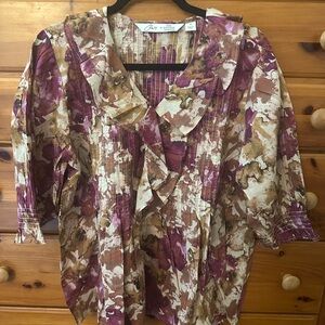 Ree by The Pioneer Woman Printed 100% Cotton Ruffle Front Blouse